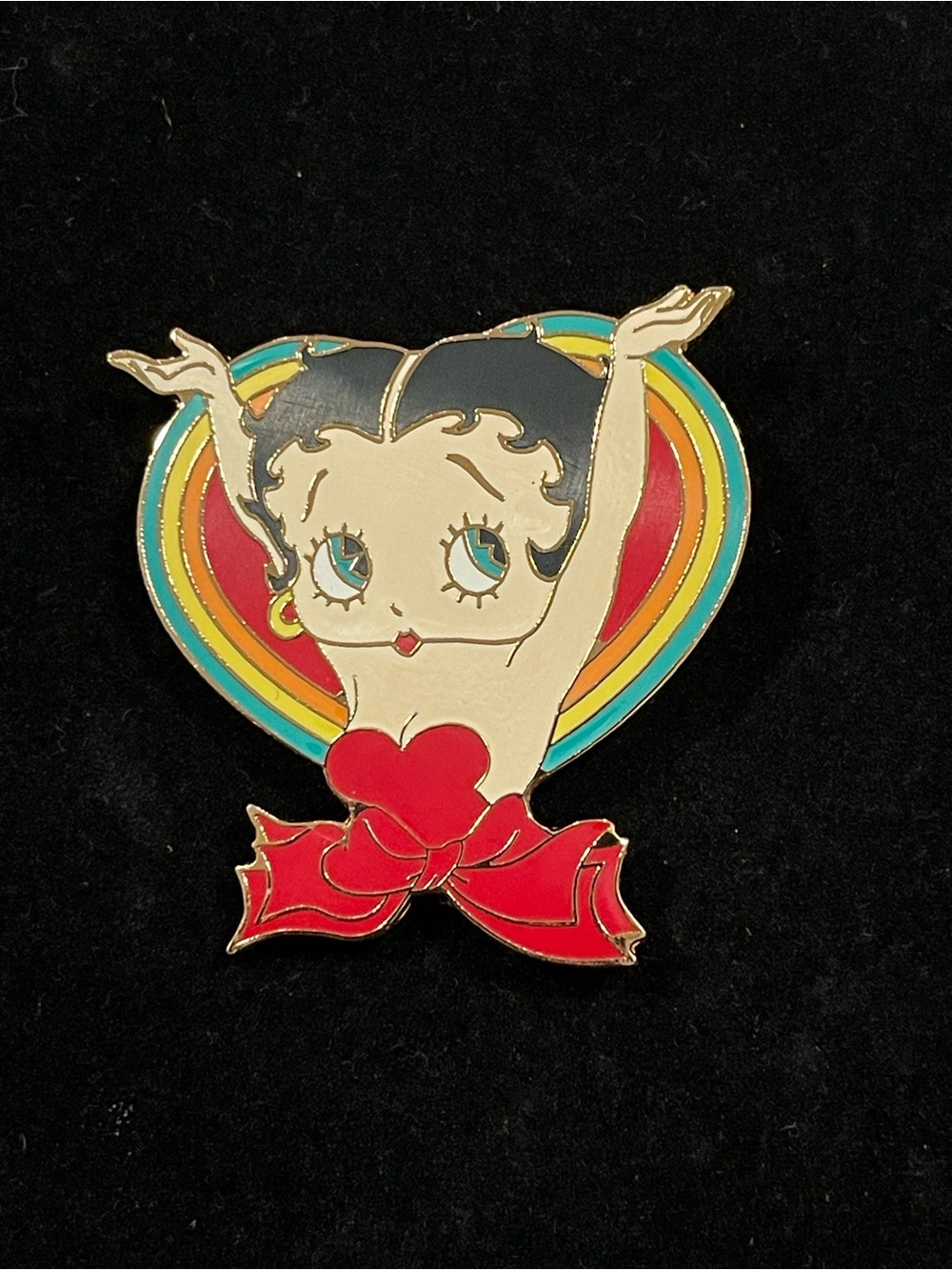 Vintage Betty Boop Rainbow Heart Enamel Brooch